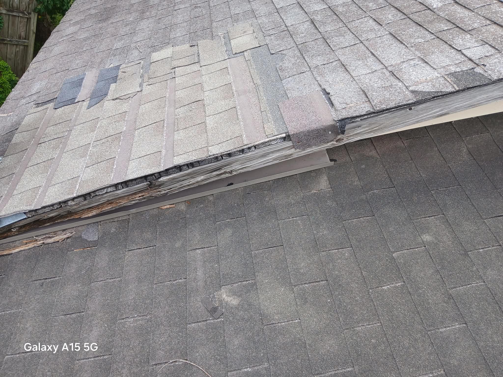 Roof edge damage before repair